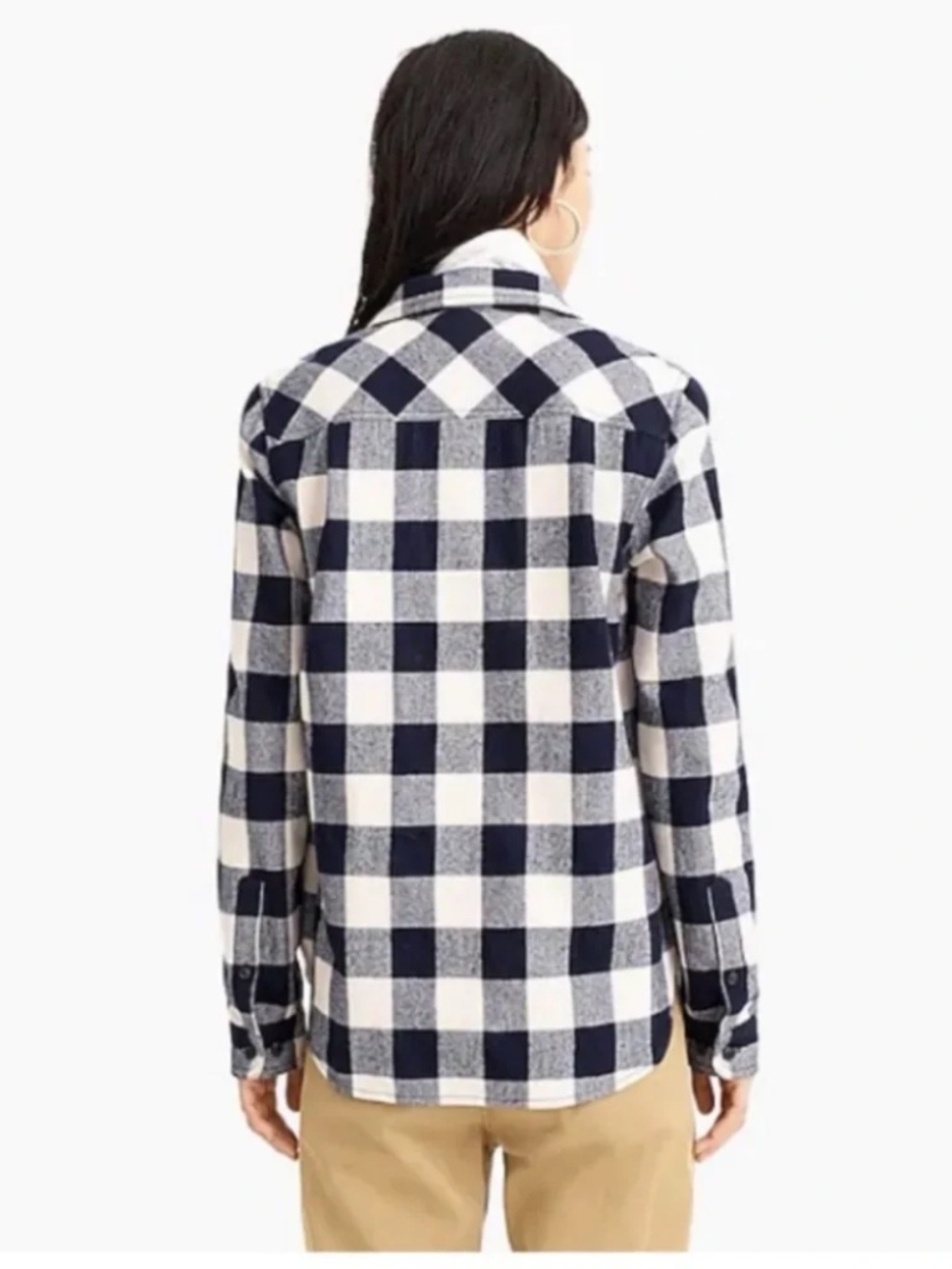 J.CREW Women's Navy and Cream Buffalo Check Plaid Half-Zip Shirt Shirt Jacket - Picture 5 of 13